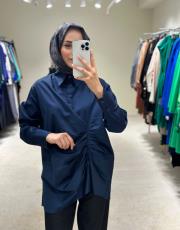 lacivert bel büzgülü gömlek