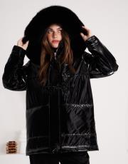 siyah kürklü şişme mont