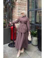 kahve poplin etekli takım