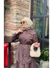 kahve poplin etekli takım 2