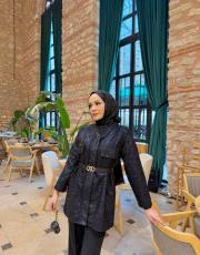 siyah kemerli payet ceket