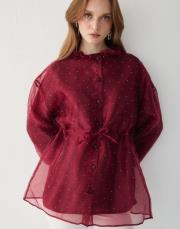 bordo taşlı organze kap