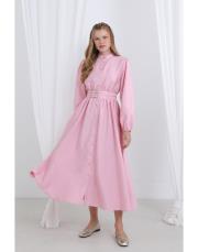 pembe beli kemerli elbise