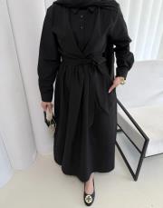 siyah bağlamalı poplin elbise 3