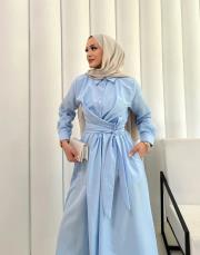 bebe mavi bağlamalı poplin elbise