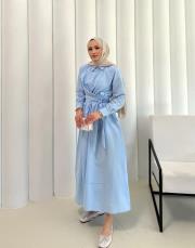 bebe mavi bağlamalı poplin elbise 2