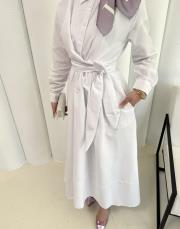 beyaz bağlamalı poplin elbise 3