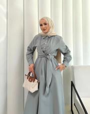 gri bağlamalı poplin elbise 2