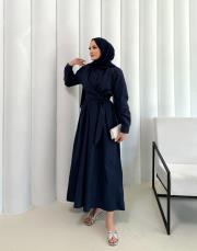 lacivert bağlamalı poplin elbise 3