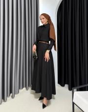 siyah kemerli poplin elbise 2