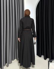 siyah kemerli poplin elbise 4