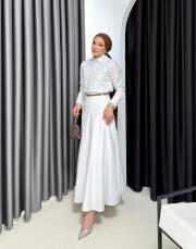 beyaz kemerli poplin elbise 2