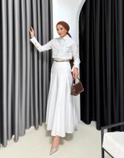 beyaz kemerli poplin elbise 3