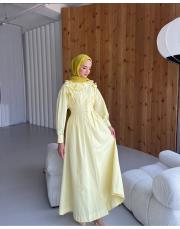 sarı omzu güllü elbise 2