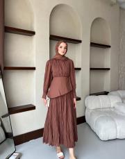 kahve vual kuşaklı elbise 2