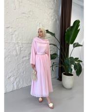 pembe şal yaka etekli takım