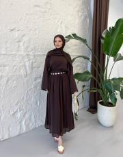 kahve şal yaka etekli takım