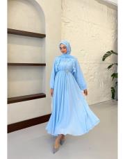 bebe mavi tensel lastikli elbise