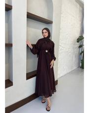 kahve tensel lastikli elbise