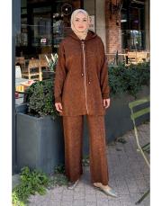 kahve taşlı triko takım