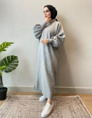 gri balon kol elbise