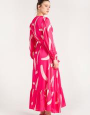 fuşya fırça desen saten elbise 2